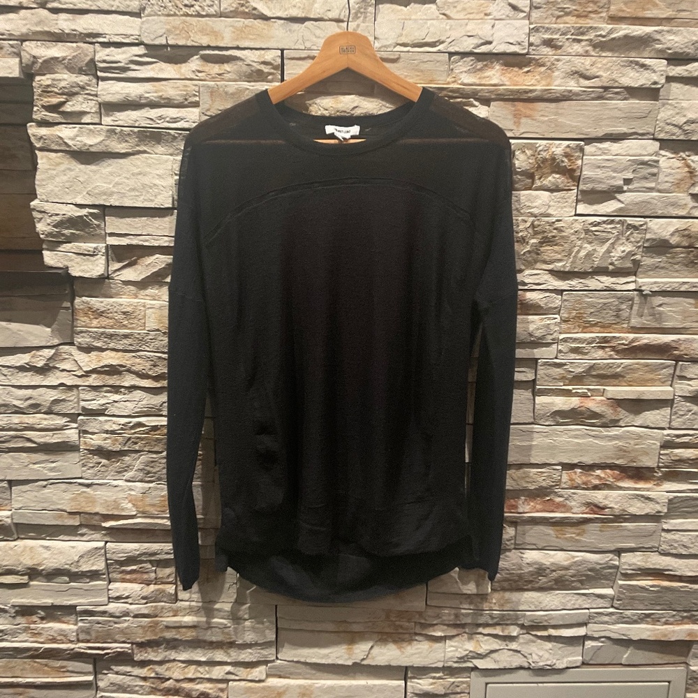 Helmut Lang Cashmere  Silk Sheer Shoulder Black Top, Size L